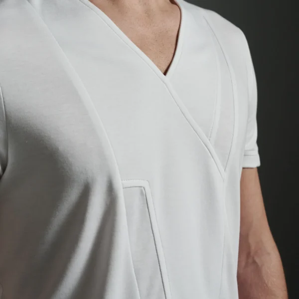Bib Fronted V-neck with Panelled Shapes White T shirt by W Rubens | Made in London (Uk) | Minimalistic Design | UK craftsmanship & British artistry |