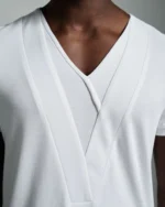 Bib-fronted V-neck with Layered Lapels White T shirt by W Rubens | Made in London (Uk) | Minimalistic Design | UK craftsmanship & British artistry |