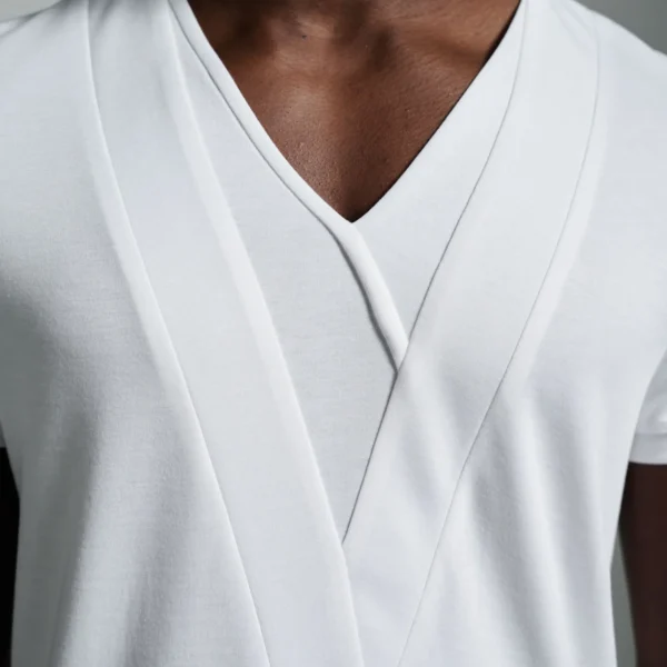 Bib-fronted V-neck with Layered Lapels White T shirt by W Rubens | Made in London (Uk) | Minimalistic Design | UK craftsmanship & British artistry |