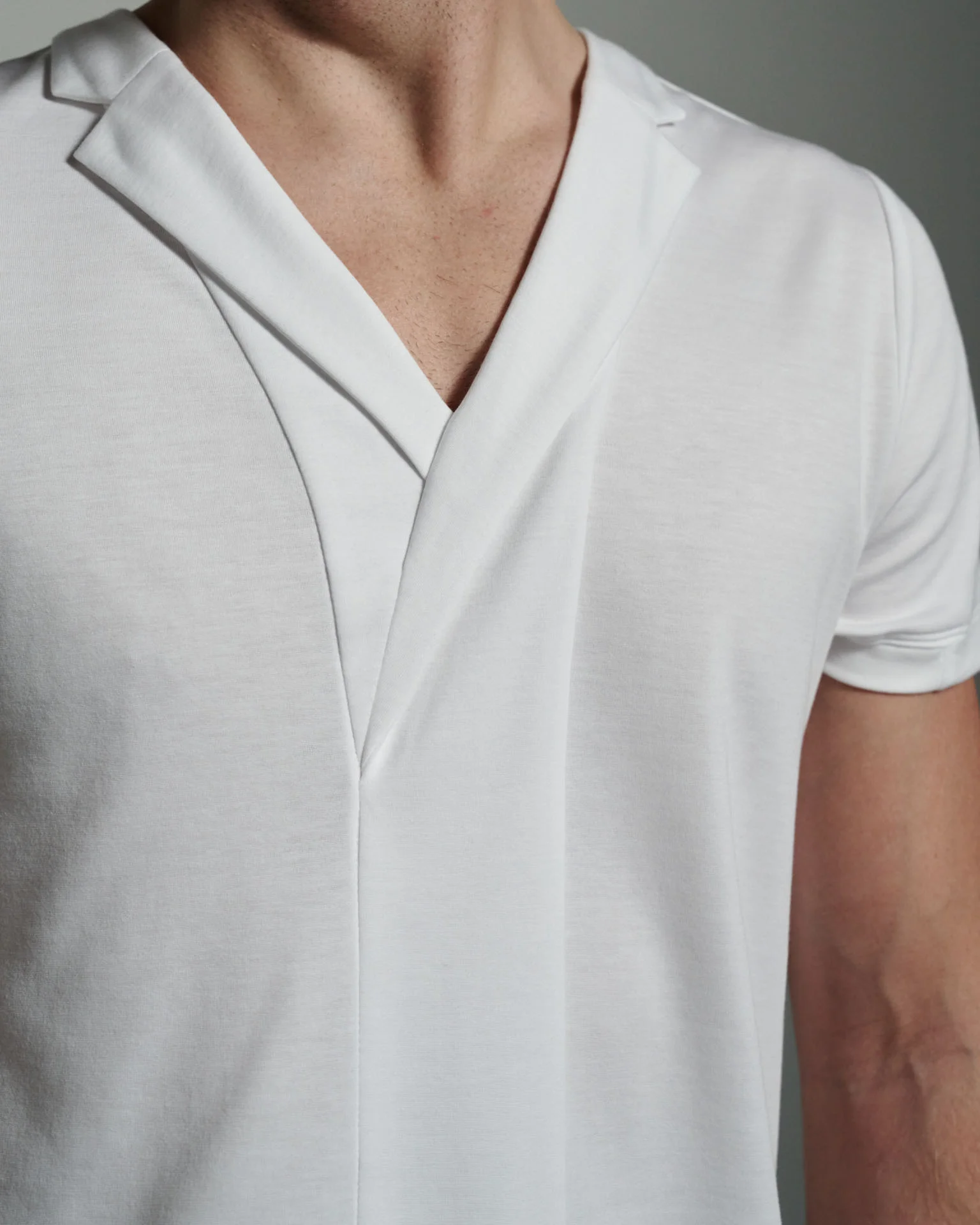 V-neck Narrow Panel with Asymmetric Lapels | White T shirt | W Rubens | Made in UK | Minimalistic Design | UK craftsmanship & British artistry |