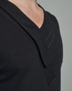 Shawl Necktie Collar V-Neck T-Shirt with Contrast Stitching