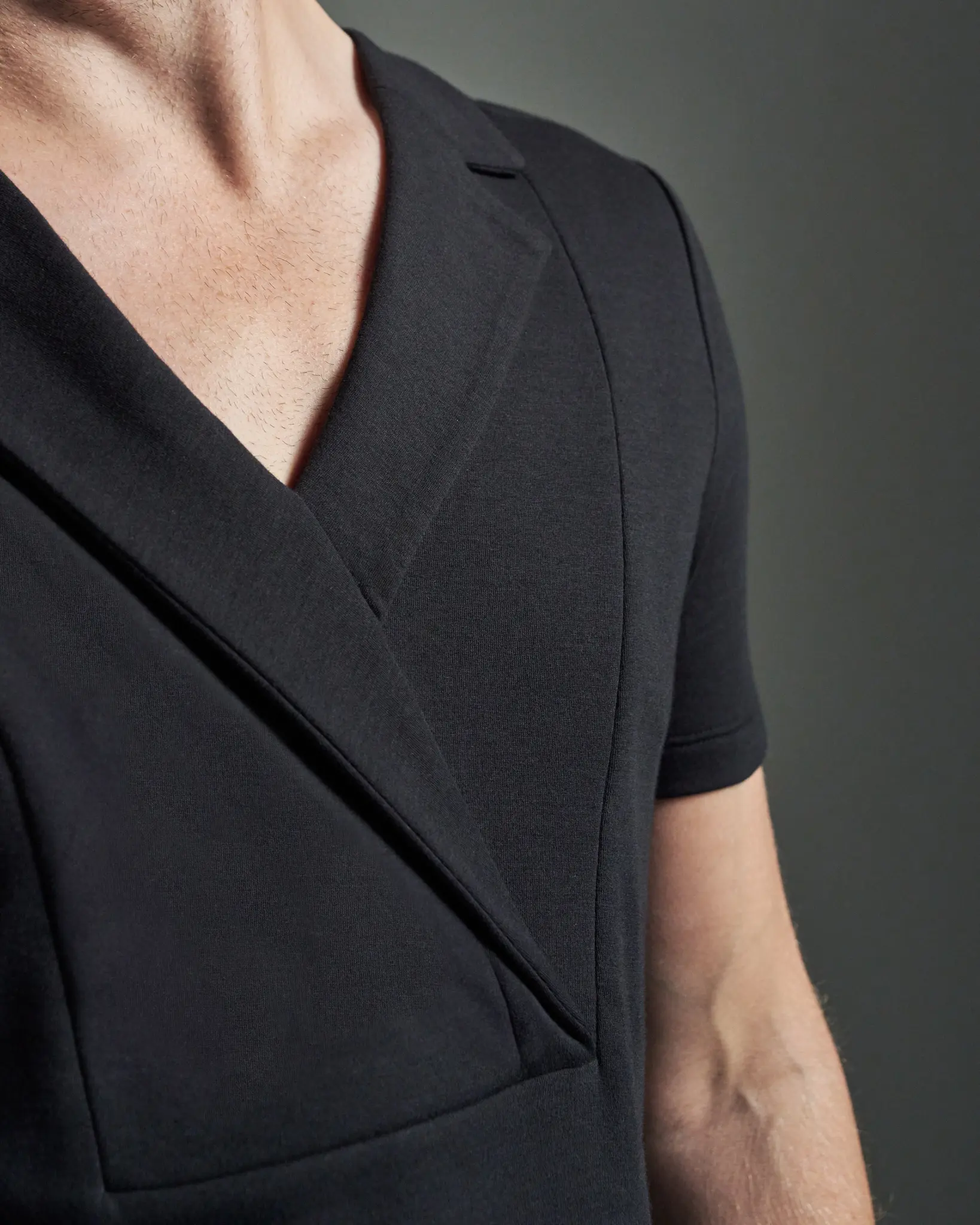 Slim Fit Bib Fronted T-Shirt with Asymmetric Lapels