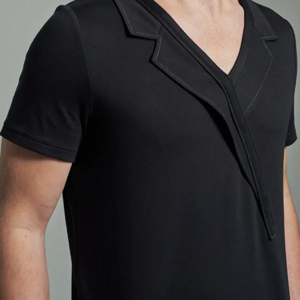 Slim Fit T-Shirt with Asymmetric Lapels & Contrasting Stitch