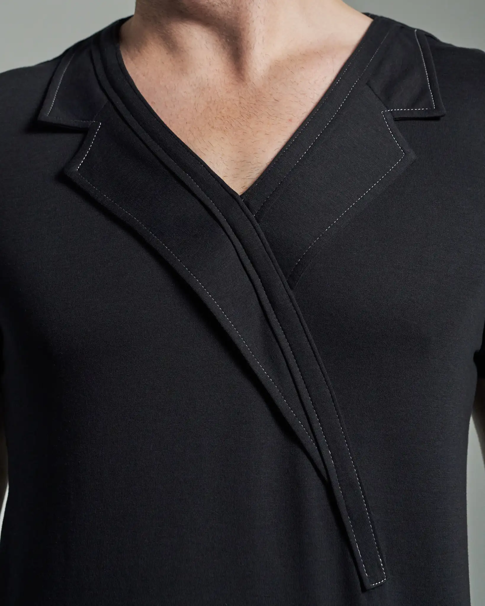 Slim Fit T-Shirt with Asymmetric Lapels & Contrasting Stitch